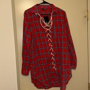 Red Plaid Lace-Up Shirt